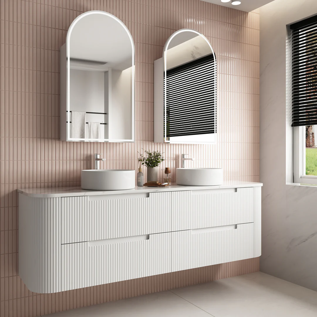Aulic Curva 1800mm Wall-Hung Double Vanity - Pure Flat Stone Top - Image 2
