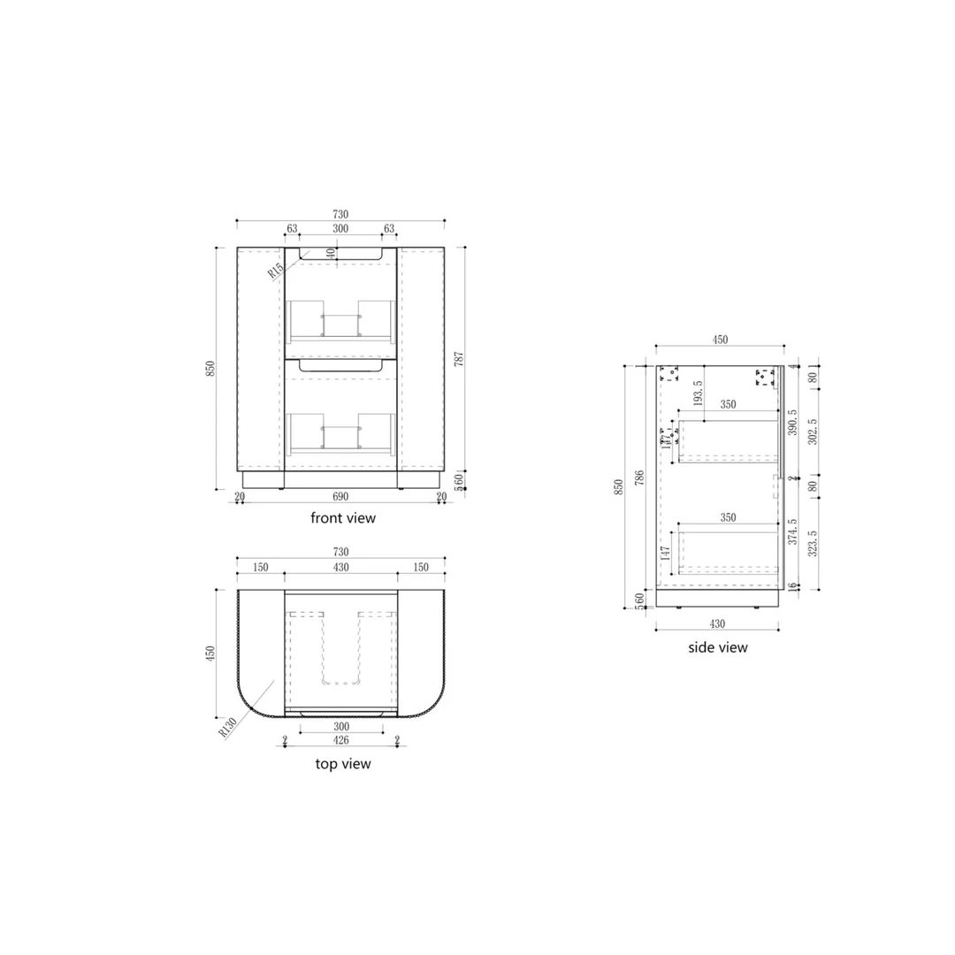 Aulic Curva Floor Standing Curve Cabinet 730X450X850mm - Image 2