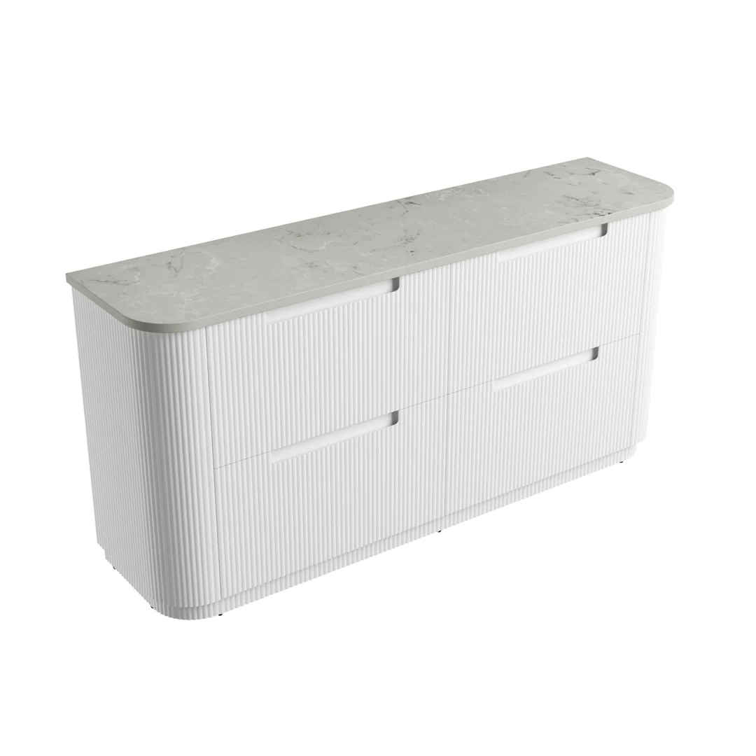 Aulic Curva Floor Standing Double Matt White Fluted Curved Cabinet 1800X460X880mm & Alpine Flat Stone Top