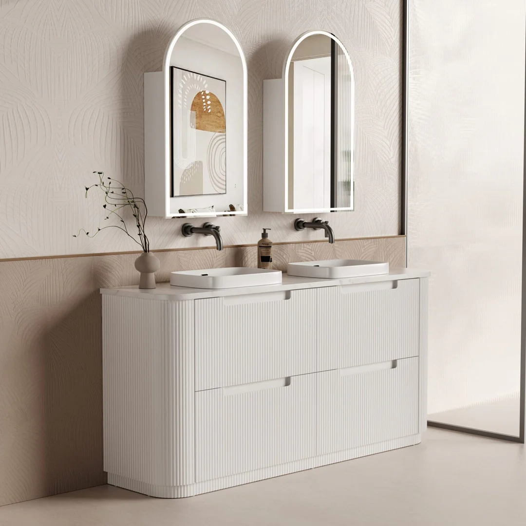 Aulic Curva Floor Standing Double Matt White Fluted Curved Cabinet 1800X460X880mm & Alpine Flat Stone Top - Image 3