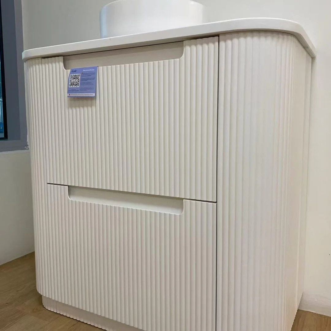 Aulic Curva Floor Standing Matt White Fluted Curved Cabinet 750X460X880mm With Pure Flat Stone Top - Image 5
