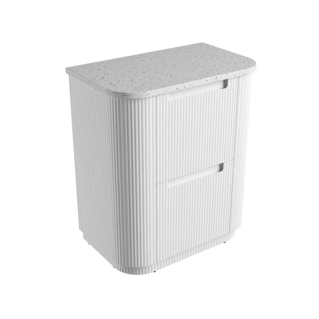 Aulic Curva Floor Standing Matt White Fluted Curved Cabinet 750X460X880mm With Snow Flat Stone Top