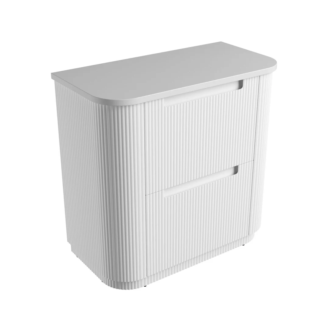 Aulic Curva Floor Standing Matt White Fluted Curved Cabinet 900X460X880mm With Pure Flat Stone Top