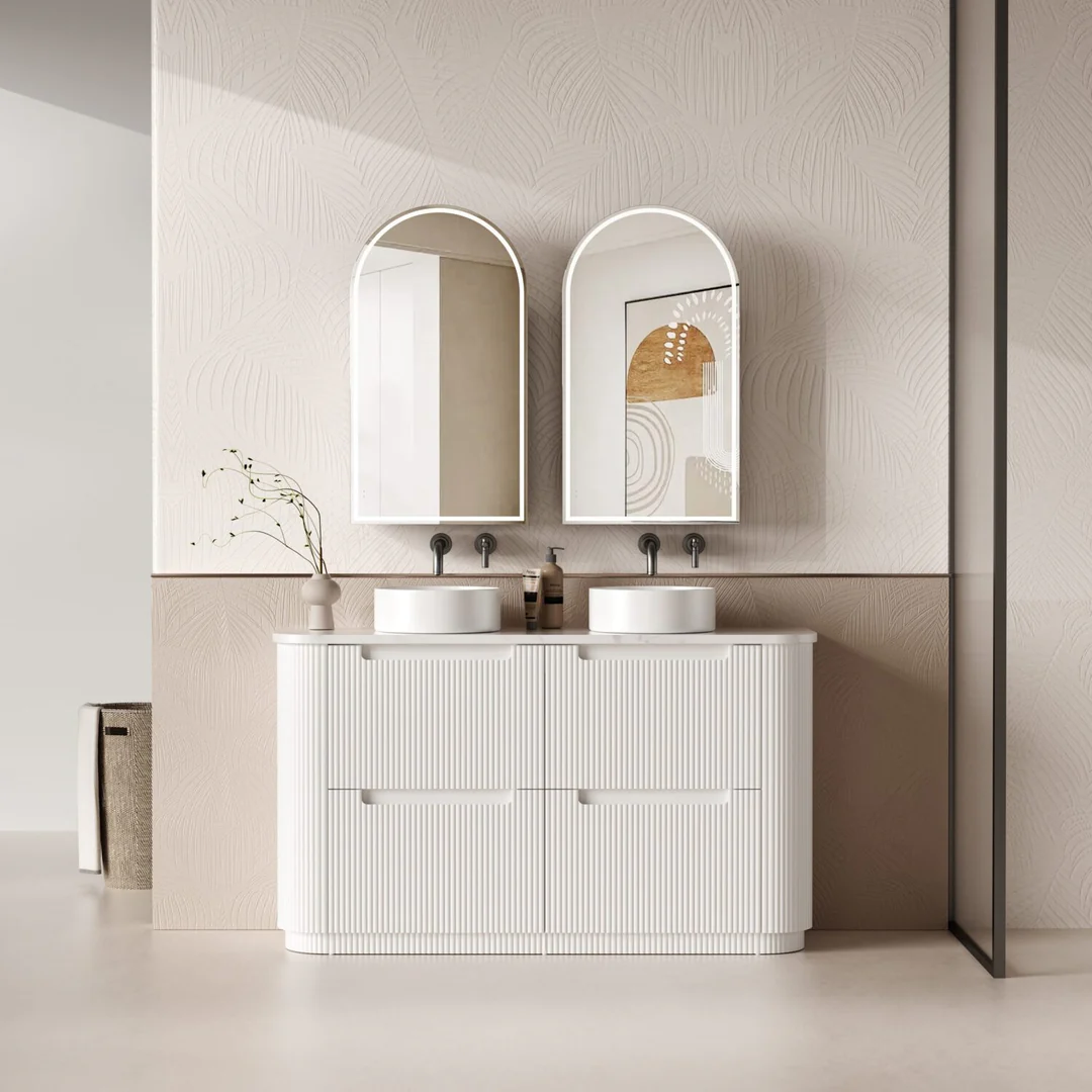 Aulic Curva Floor Standing Single Matt White Fluted Curved Cabinet 1500X460X880mm & Alpine Flat Stone Top - Image 3