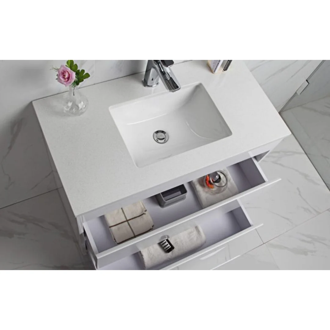 Aulic Leona 900mm Freestanding Vanity - Palis White Flat Quartz Stone Top - Image 7