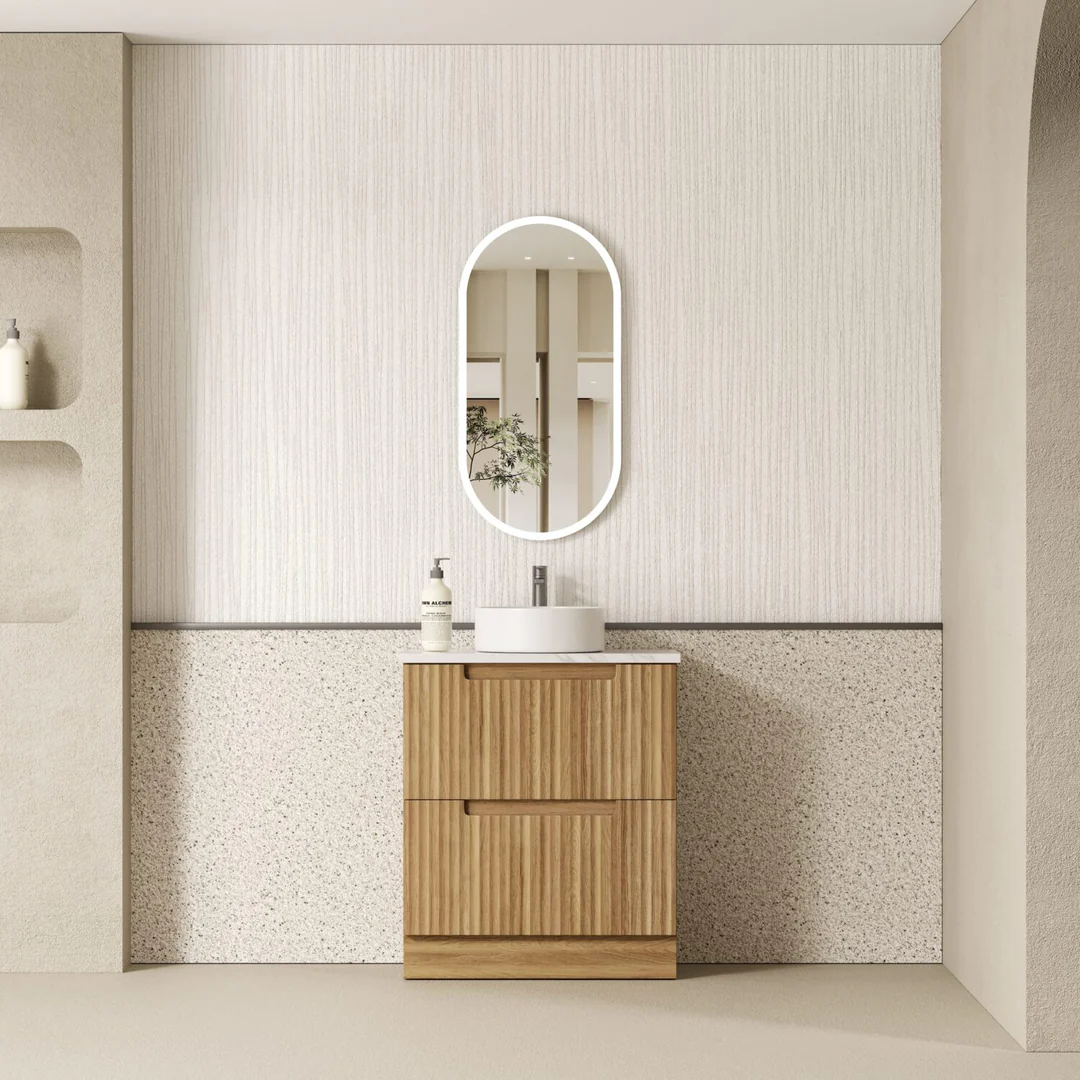 Aulic Lovina Floor Standing 750mm Harvest Oak Fluted Cabinet 730X450X400mm - Image 3