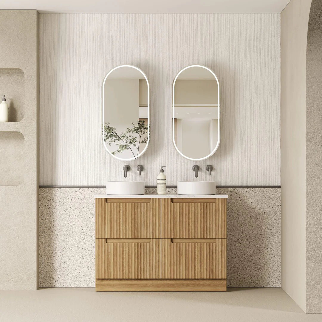 Aulic Lovina Floor Standing Harvest Oak Fluted Cabinet 1200X460X420mm With Ceramic Top - Image 3
