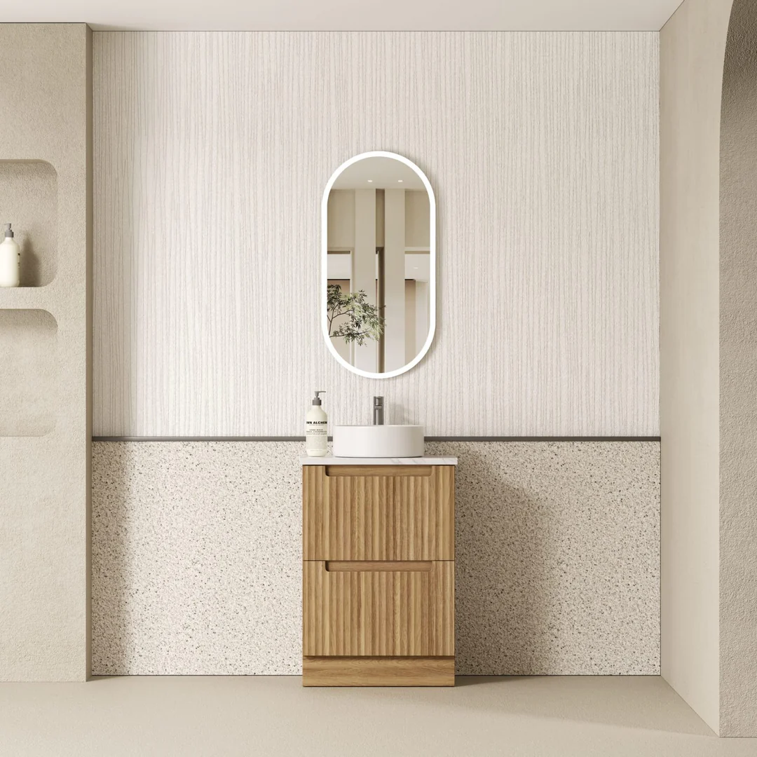 Aulic Lovina Floor Standing Harvest Oak Fluted Cabinet 600X460X420mm With Ceramic Top - Image 2