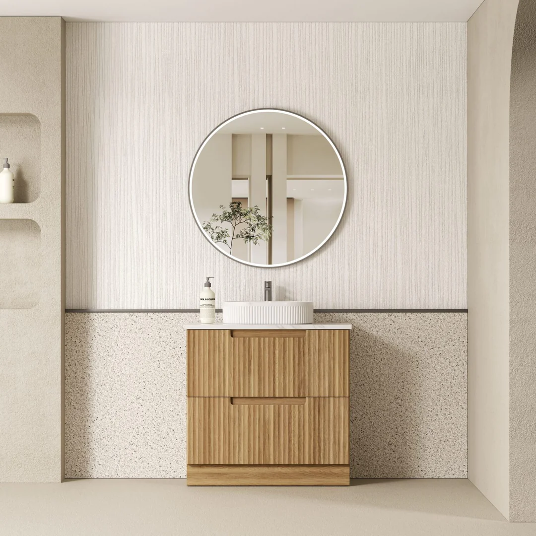 Aulic Lovina Floor Standing Harvest Oak Fluted Cabinet 900X460X425mm With Cato Undermount Stone Top - Image 3