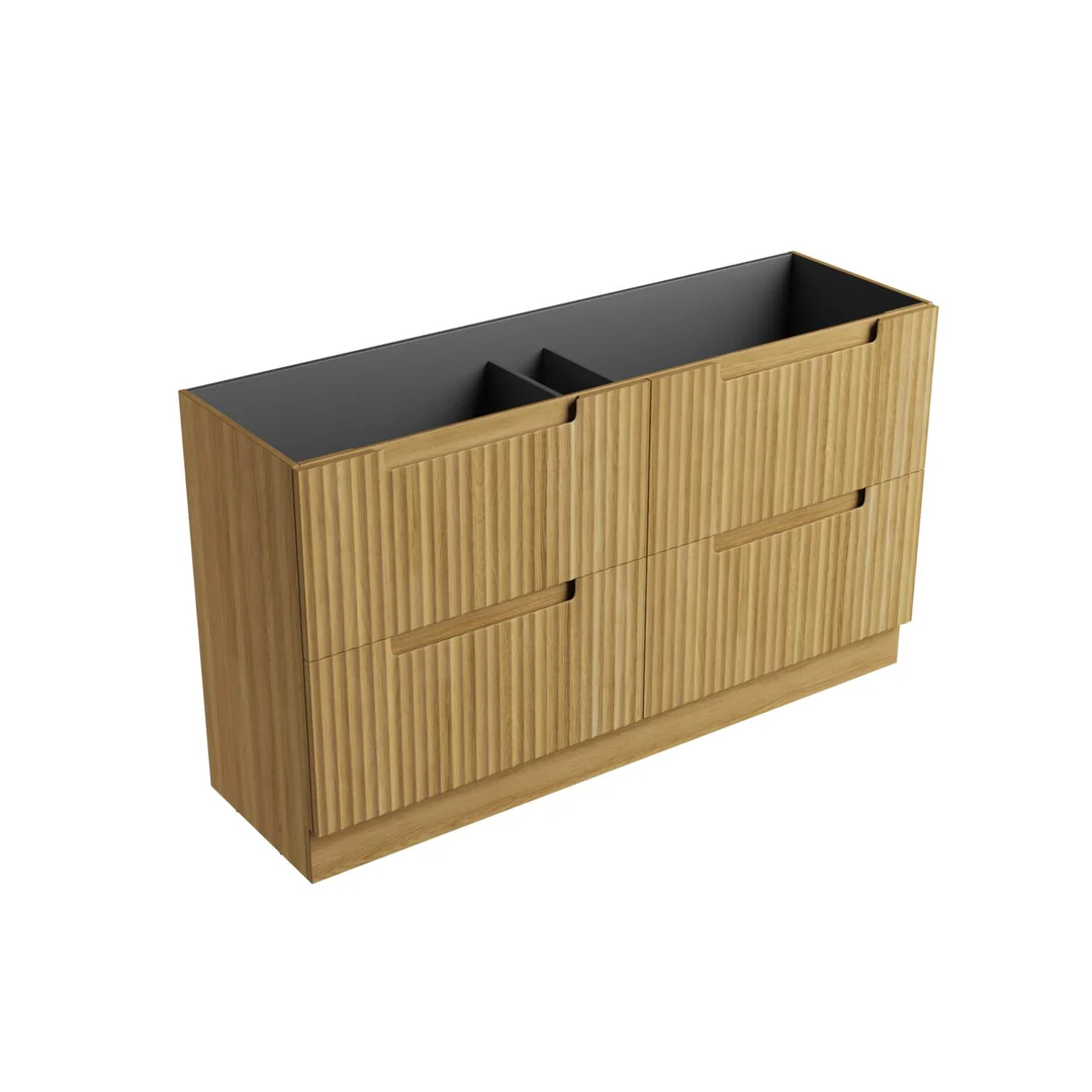Aulic Lovina Floor Standing Single Harvest Oak Fluted Cabinet 1500X460X420mm With Ceramic Top