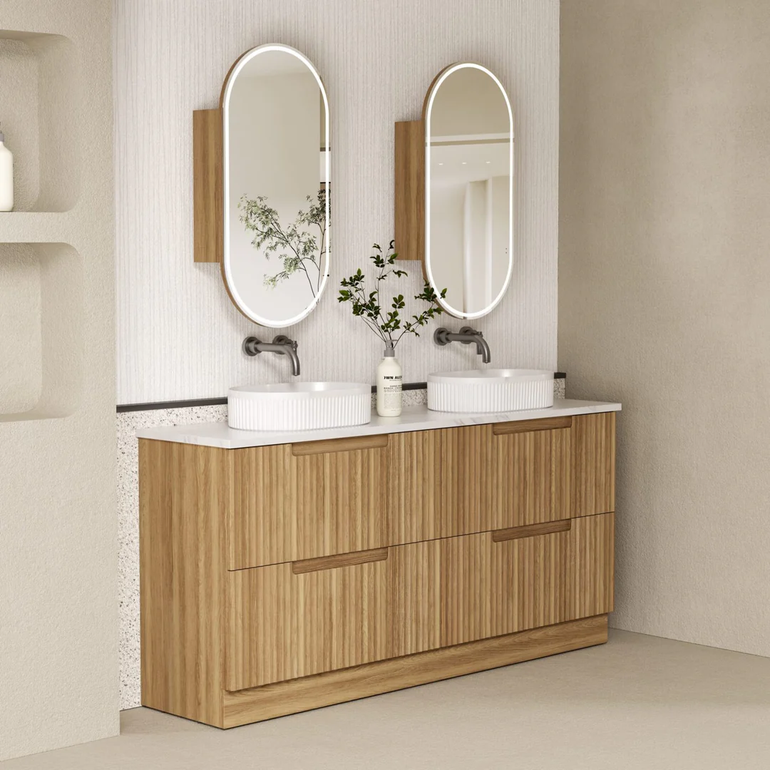 Aulic Lovina Floor Standing Single Harvest Oak Fluted Cabinet 1500X460X425mm & Cato Undermount Stone Top - Image 4