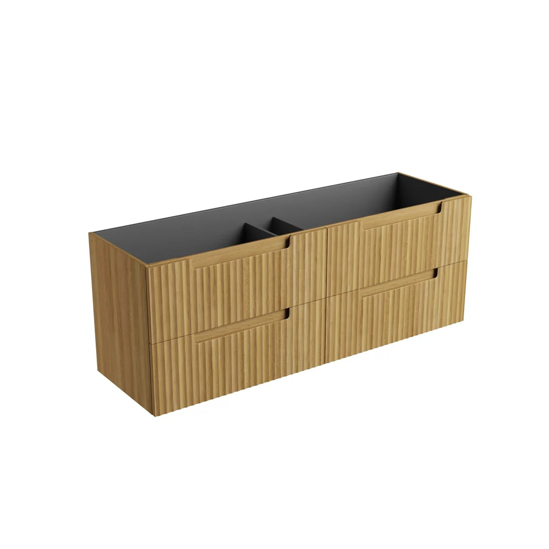 Aulic Lovina Tier Wall Hung 1500mm Harvest Oak Fluted Cabinet 1480X450X400mm