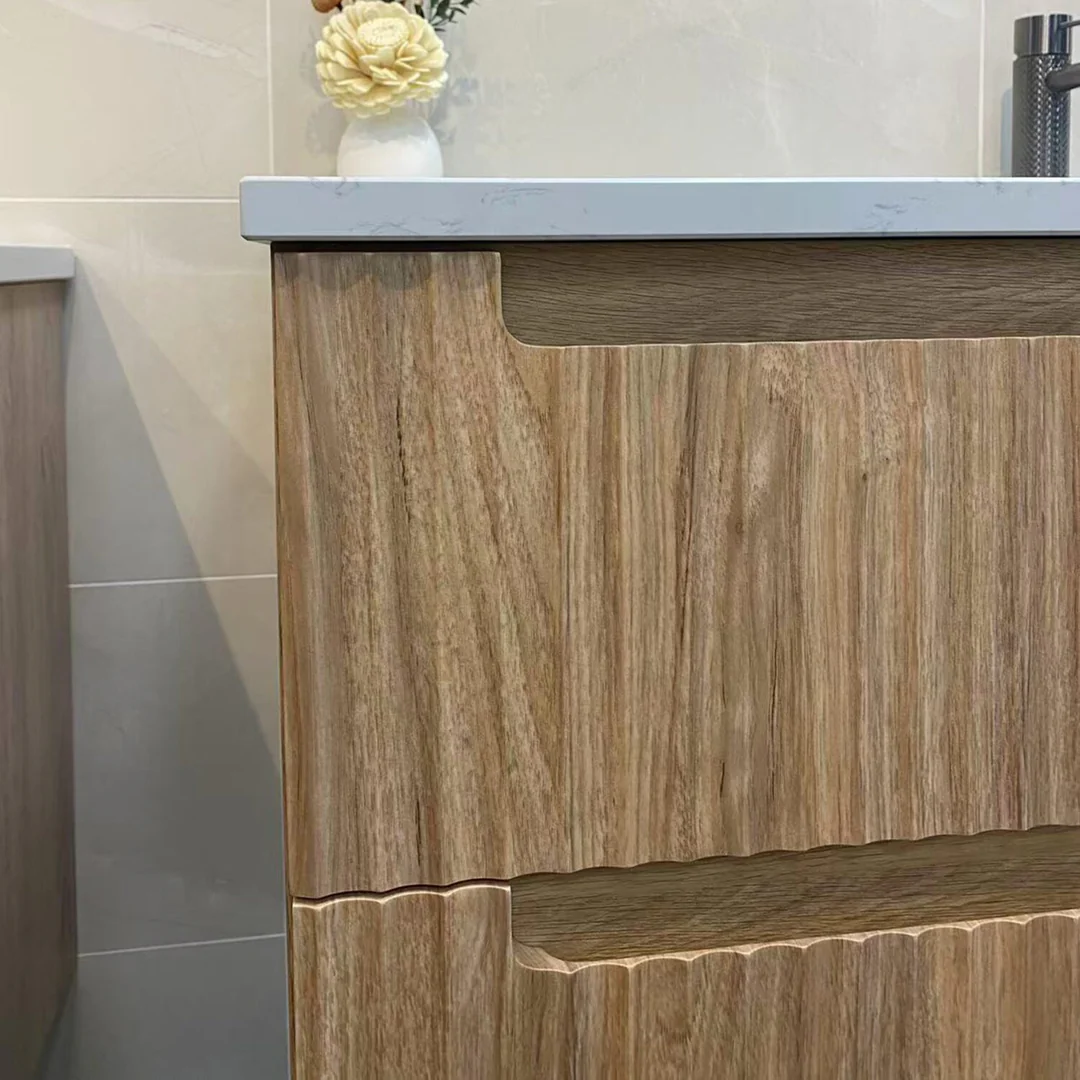 Aulic Lovina Tier Wall Hung 1500mm Harvest Oak Fluted Cabinet 1480X450X400mm - Image 6