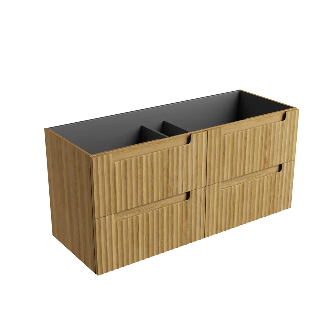 Aulic Lovina Tier Wall Hung Harvest Oak Fluted Cabinet 1200X460X420mm With Ceramic Top