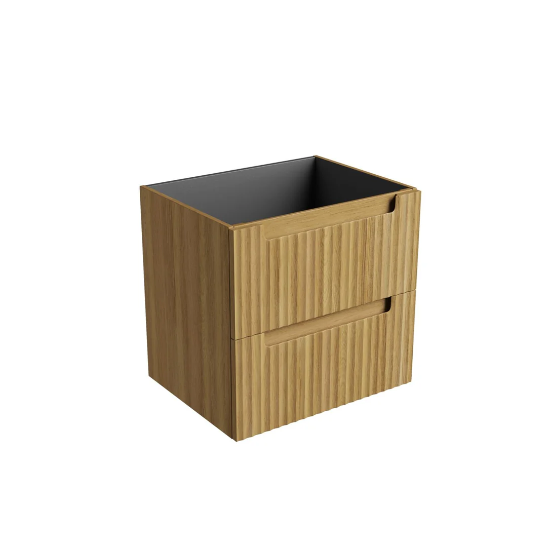 Aulic Lovina Tier Wall Hung Harvest Oak Fluted Cabinet 600X460X425mm With Cato Undermount Stone Top