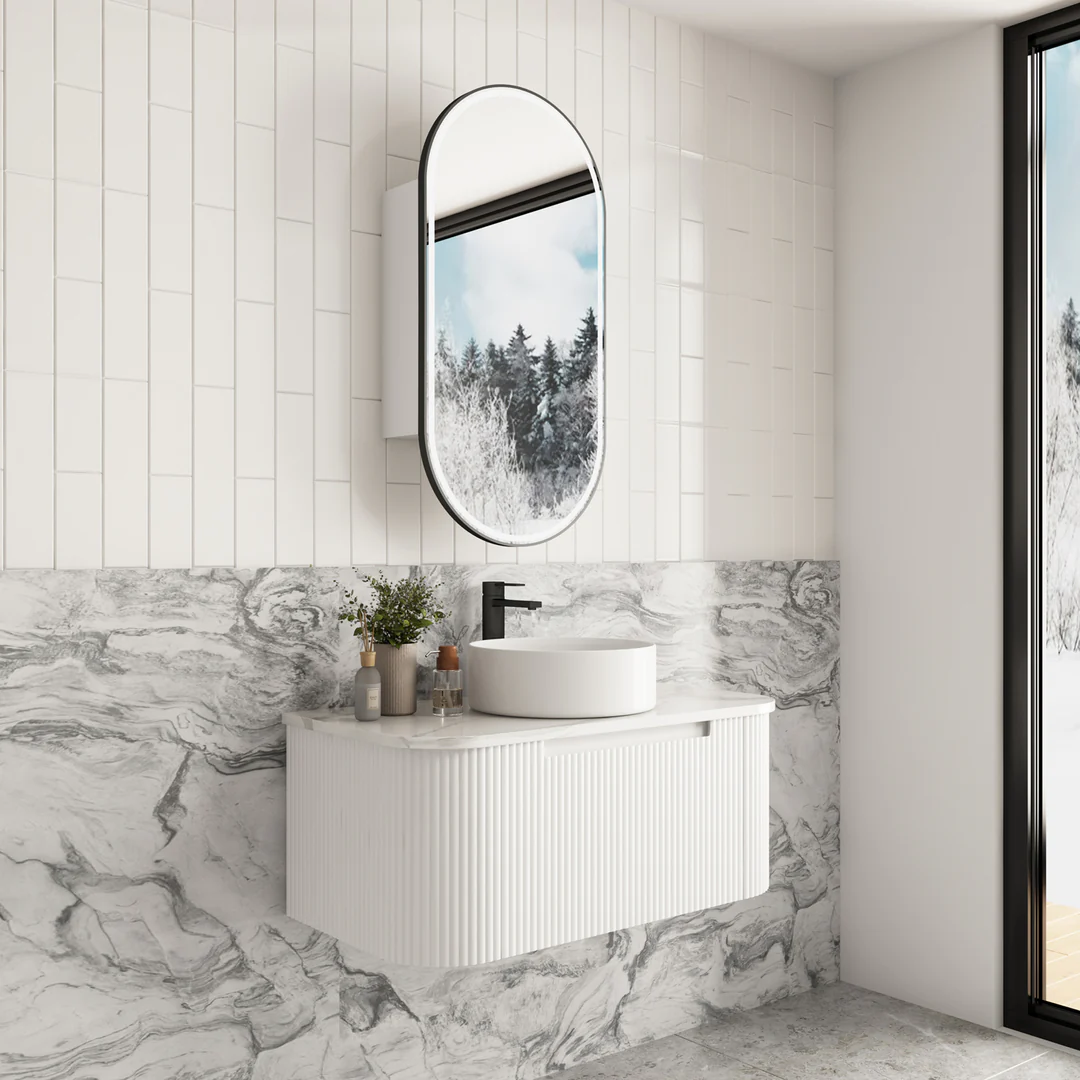 Aulic Savio 900 Cabinet With Palis White Flat Stone Top - Image 2