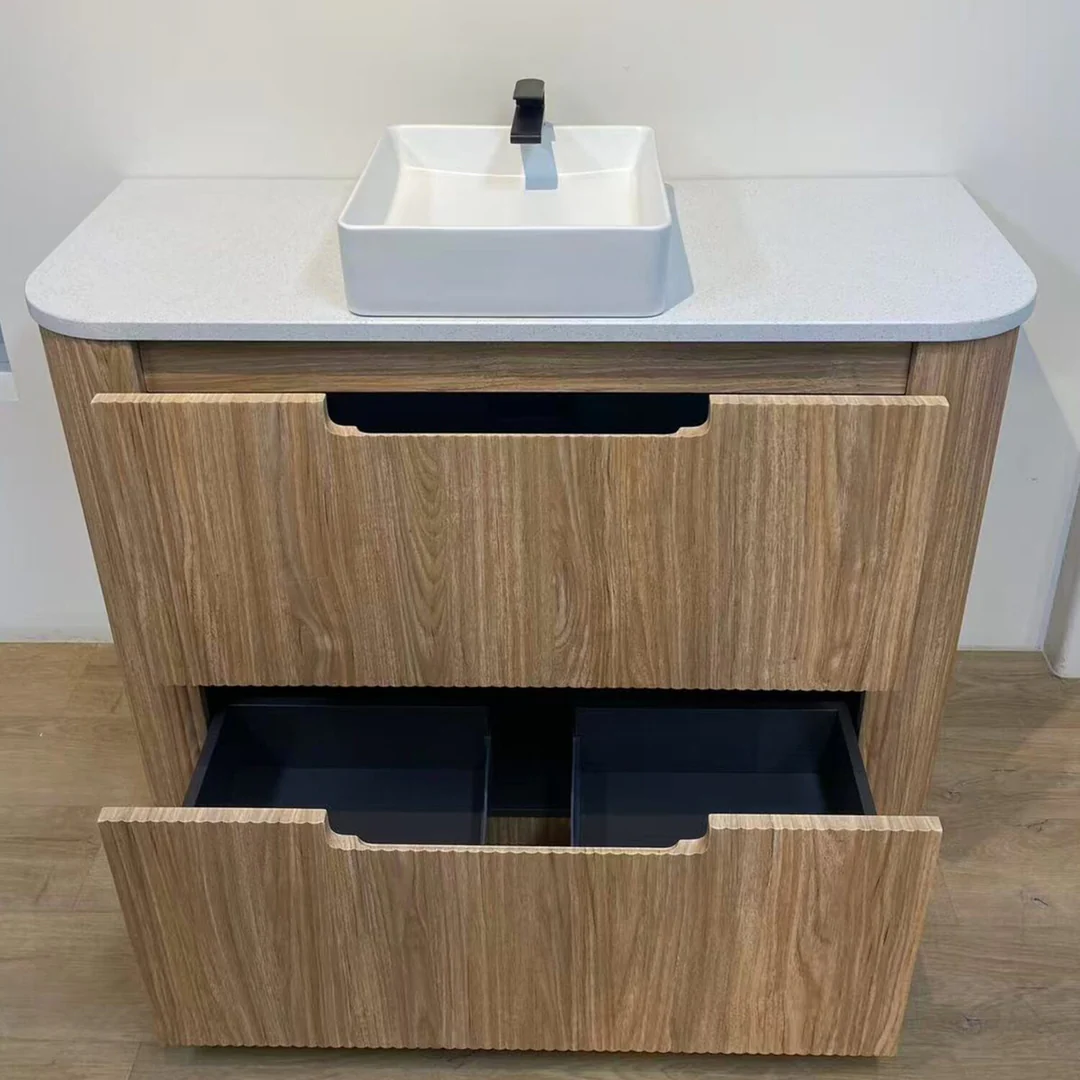 Aulic Varcelli Floor Standing Harvest Oak Fluted Curved Cabinet 750X460X880mm With Cato Flat Stone Top - Image 5