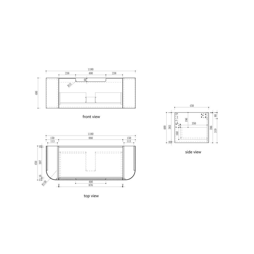 Aulic Varcelli Mono Wall Hung 1200mm Harvest Oak Fluted Curved Cabinet 1180X450X400mm - Image 2
