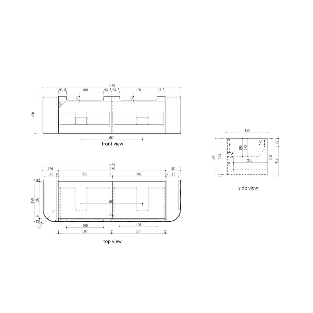 Aulic Varcelli Mono Wall Hung 1500mm Harvest Oak Fluted Curved Cabinet 1480X450X400mm - Image 2