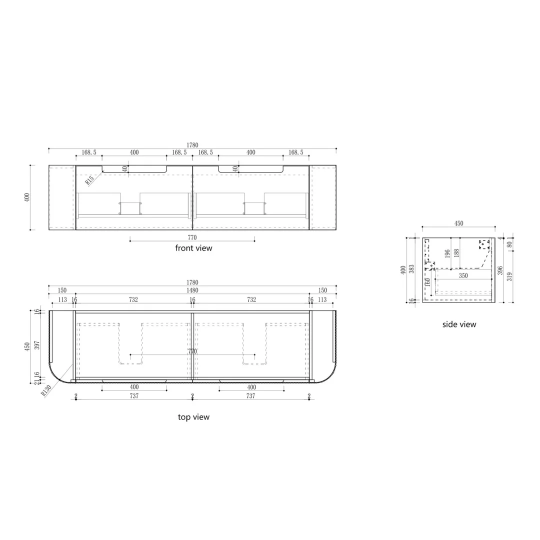Aulic Varcelli Mono Wall Hung 1800mm Harvest Oak Fluted Curved Cabinet 1780X450X400mm - Image 2