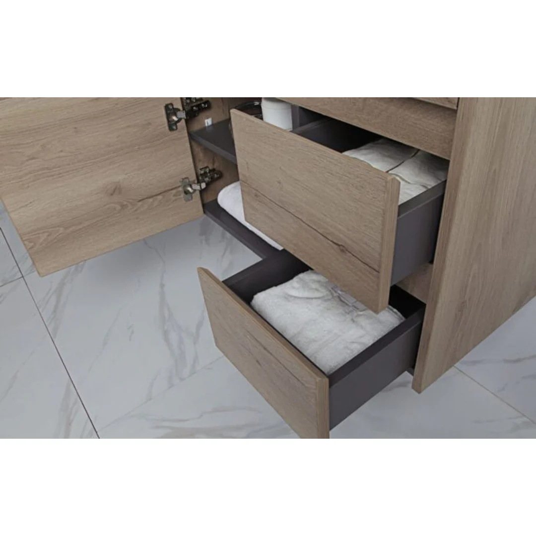 Aulic York 750mm Wall-Hung Vanity - Mini Ceramic Top (Left Hand Drawer) - Image 4