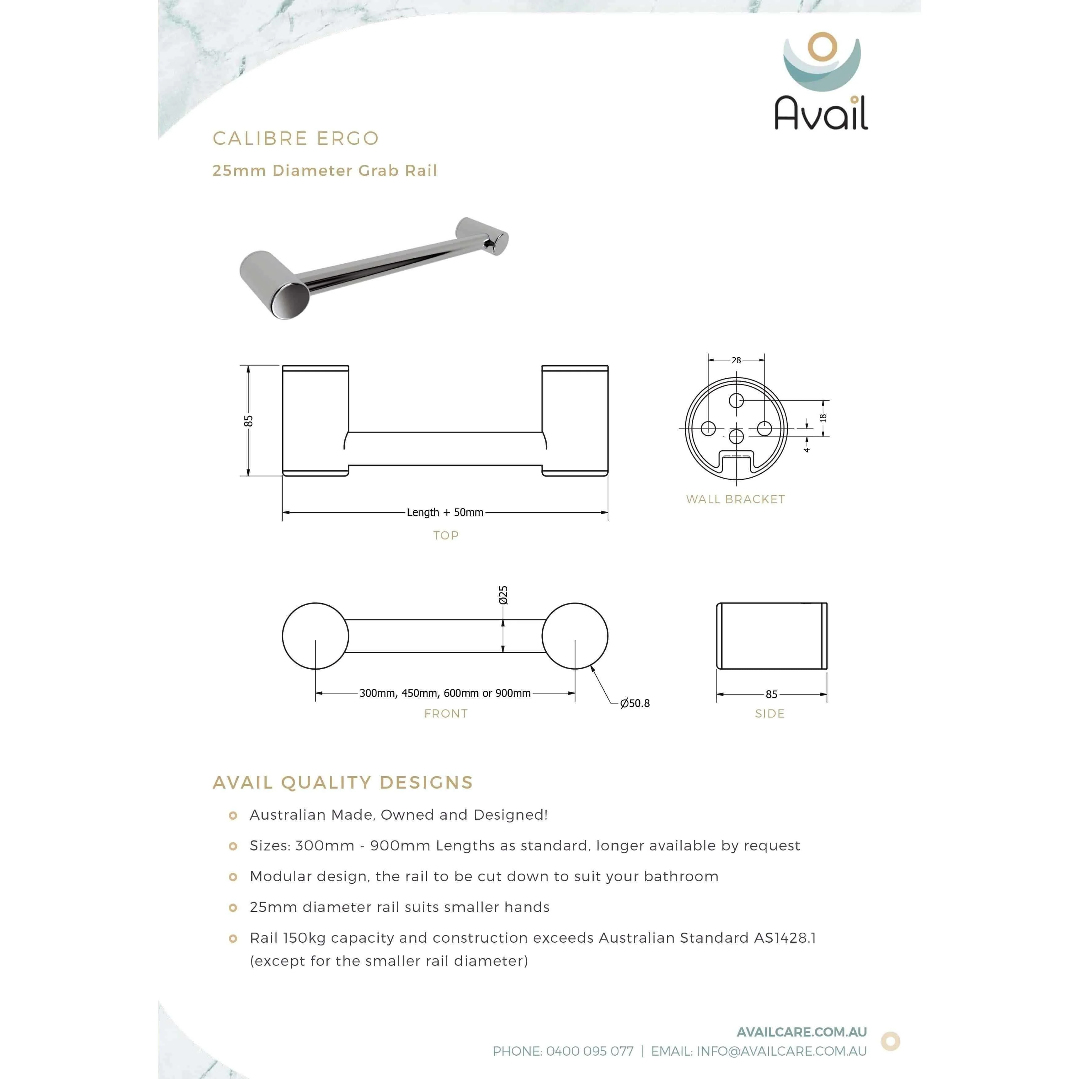 Availcare Calibre Ergo Rail 600mm Chrome - Image 5