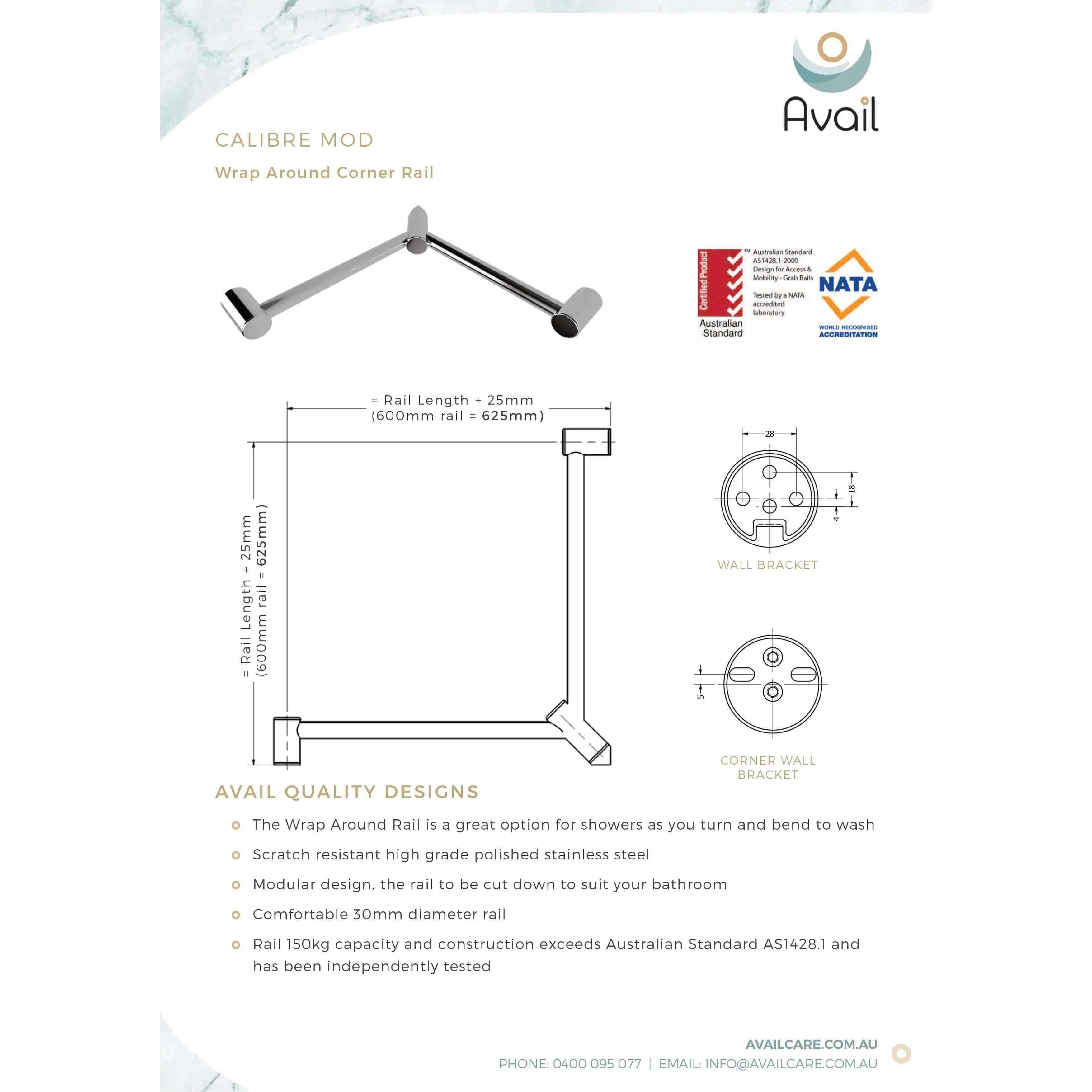 Availcare Calibre Mod Wrap Around Corner Rail 600X600 Chrome - Image 5
