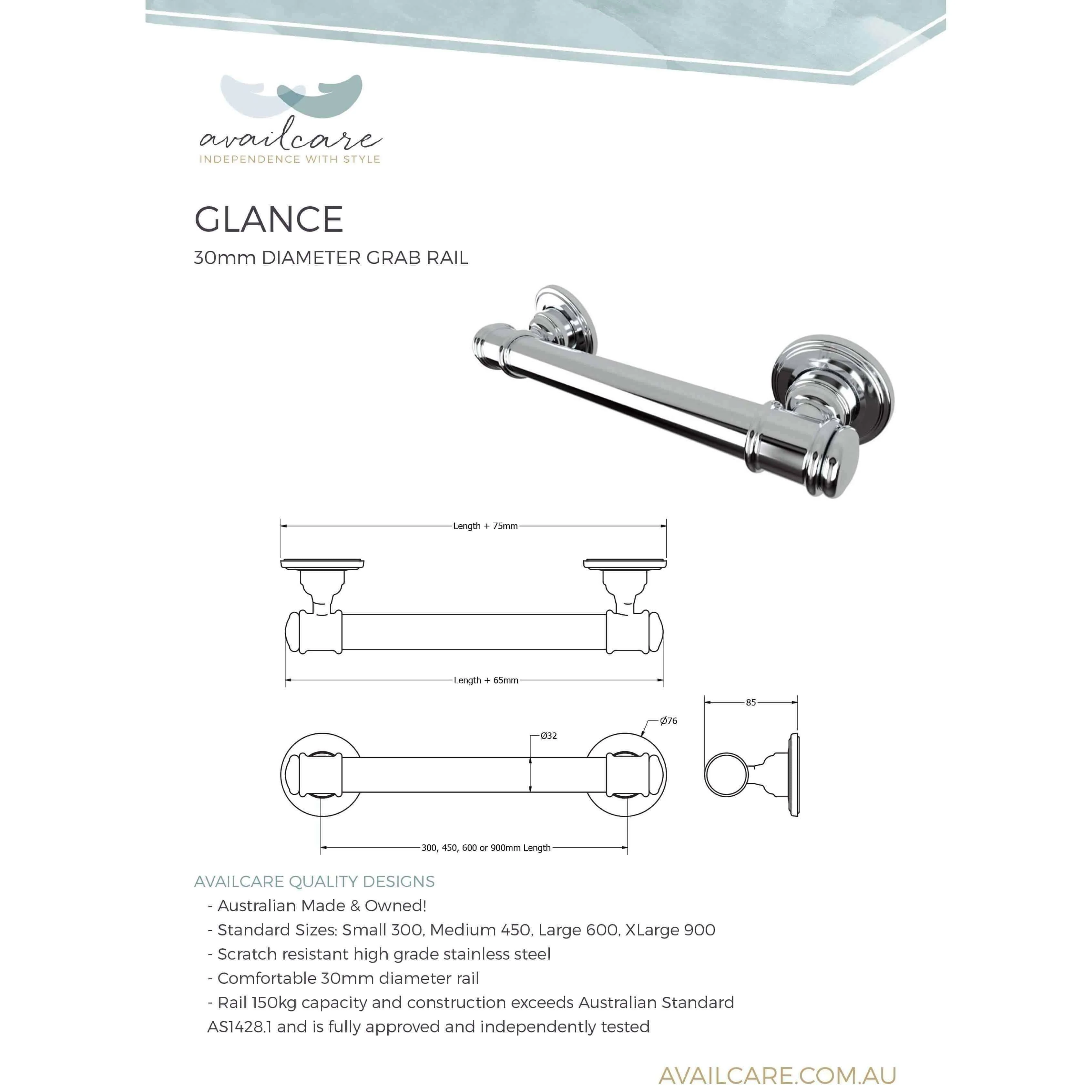 Availcare Glance Rail 450mm Chrome - Image 4