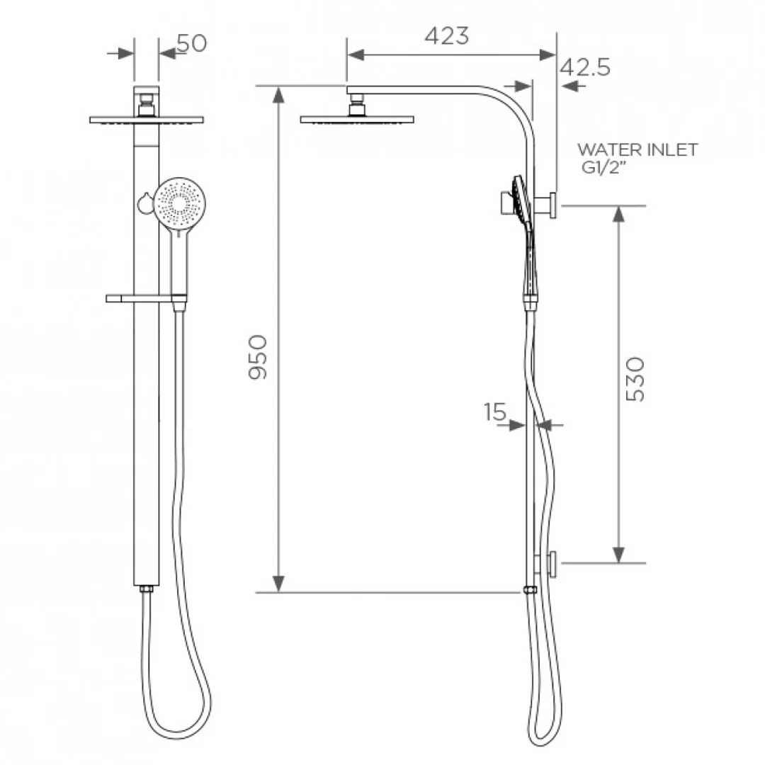 Streamline Axus Shower Column W.Slide Rail And H/Shwr Top Diverter Matte Black - Image 3