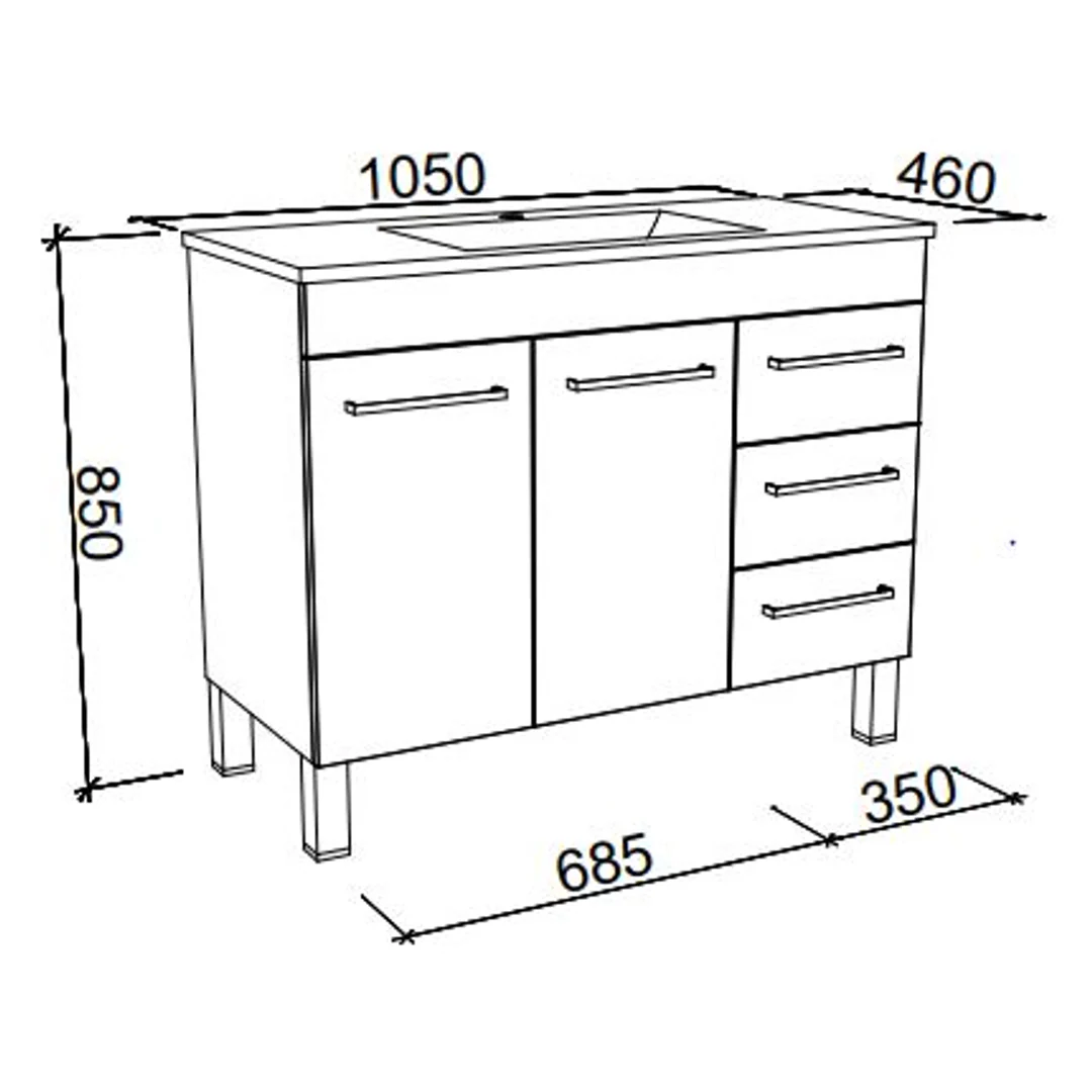 BARGO VANITY 1050MM REGAL ACRYLIC TOP ON LEGS(TIMBERLN P#:B105RL) - Image 2