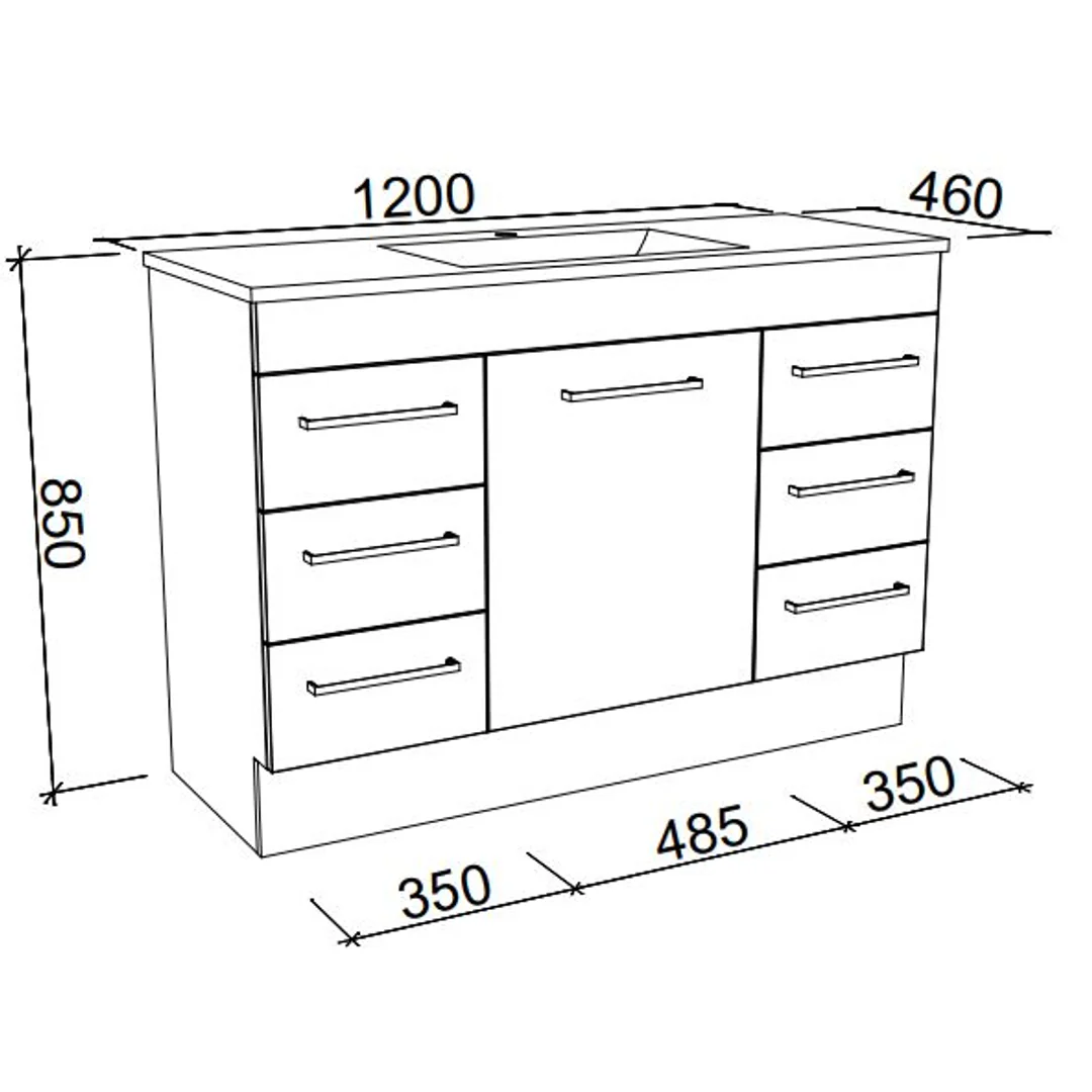BARGO VANITY 1200MM GRAND ACRYLIC TOP FLOORSTANDING(TIMBERLN P#:B12GF) - Image 2