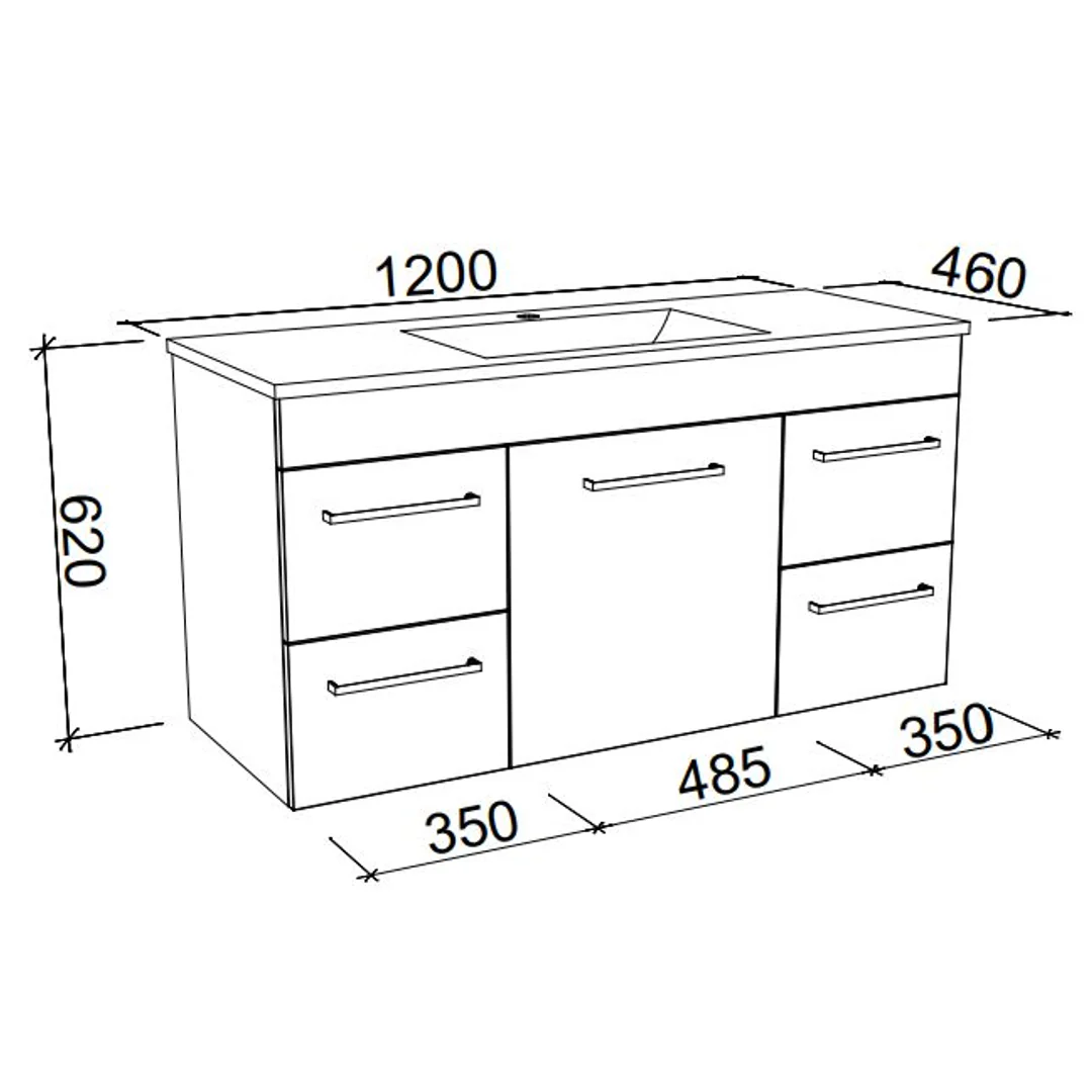BARGO VANITY 1200MM GRAND ACRYLIC TOP  WALL HUNG(TIMBERLN P#:B12GW) - Image 2