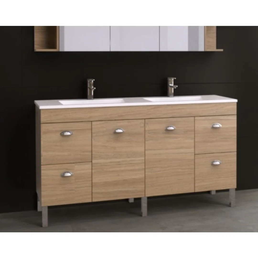 BARGO VANITY 1500MM ALPHA DOUBLE BOWL CERAMIC TOP  ON LEGS(TIMBERLN P#:B152AL)