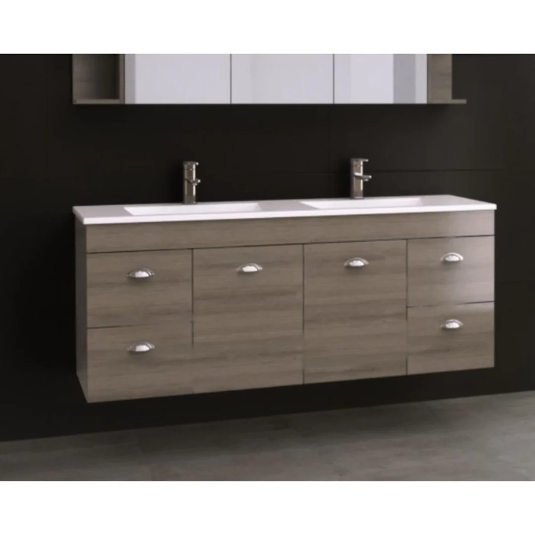 BARGO VANITY 1500MM DOUBLE BOWL REGAL ACRYLIC TOP  WALL HUNG(TIMBERLN P#:B152RW)