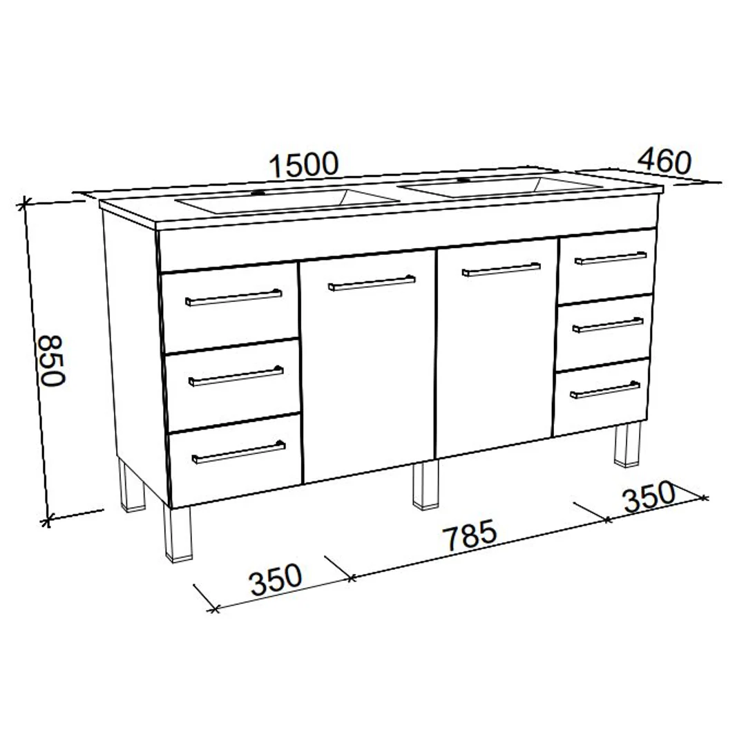 BARGO VANITY 1500MM SINGLE BOWL GRAND ACRYLIC TOP ON LEGS(TIMBERLN P#:B151GL) - Image 2