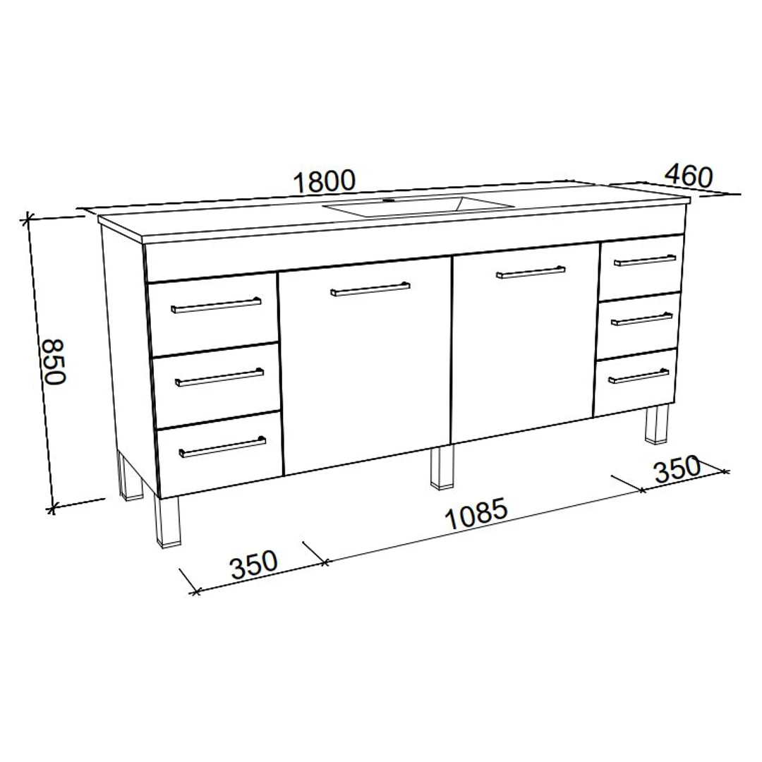 BARGO VANITY 1800MM SINGLE BOWL GRAND ACRYLIC TOP  ON LEGS(TIMBERLN P#:B181GL) - Image 2