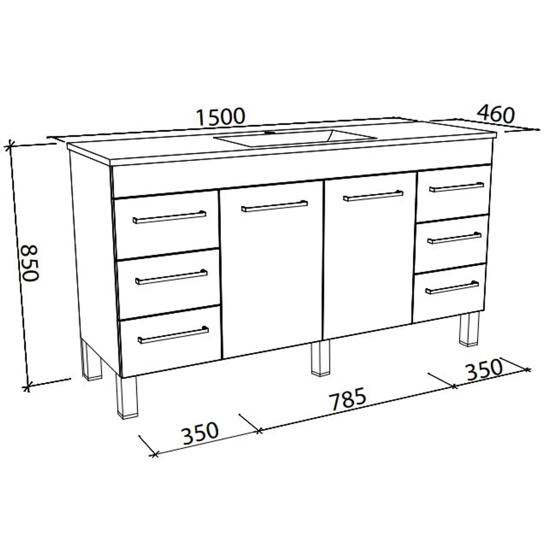 BARGO VANITY CABINET ONLY 1485MM  TO SUIT SINGLE BOWL   NO TOP  ON LEGS(TIMBERLN P#:B151XL) - Image 2