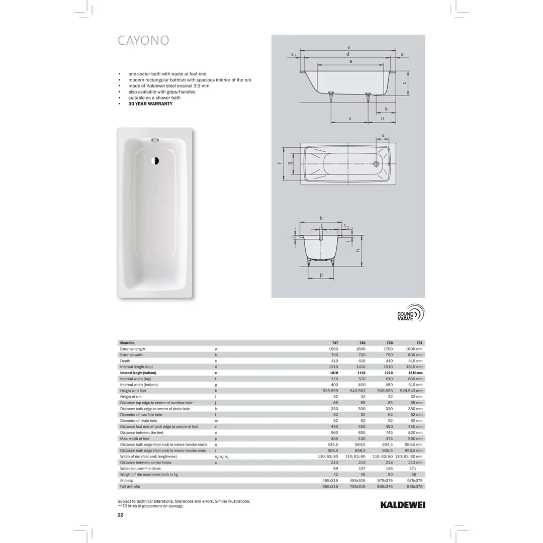 Bathe Kaldewei Cayono Pressed Steel Bath With O/F 1700mm - Image 4