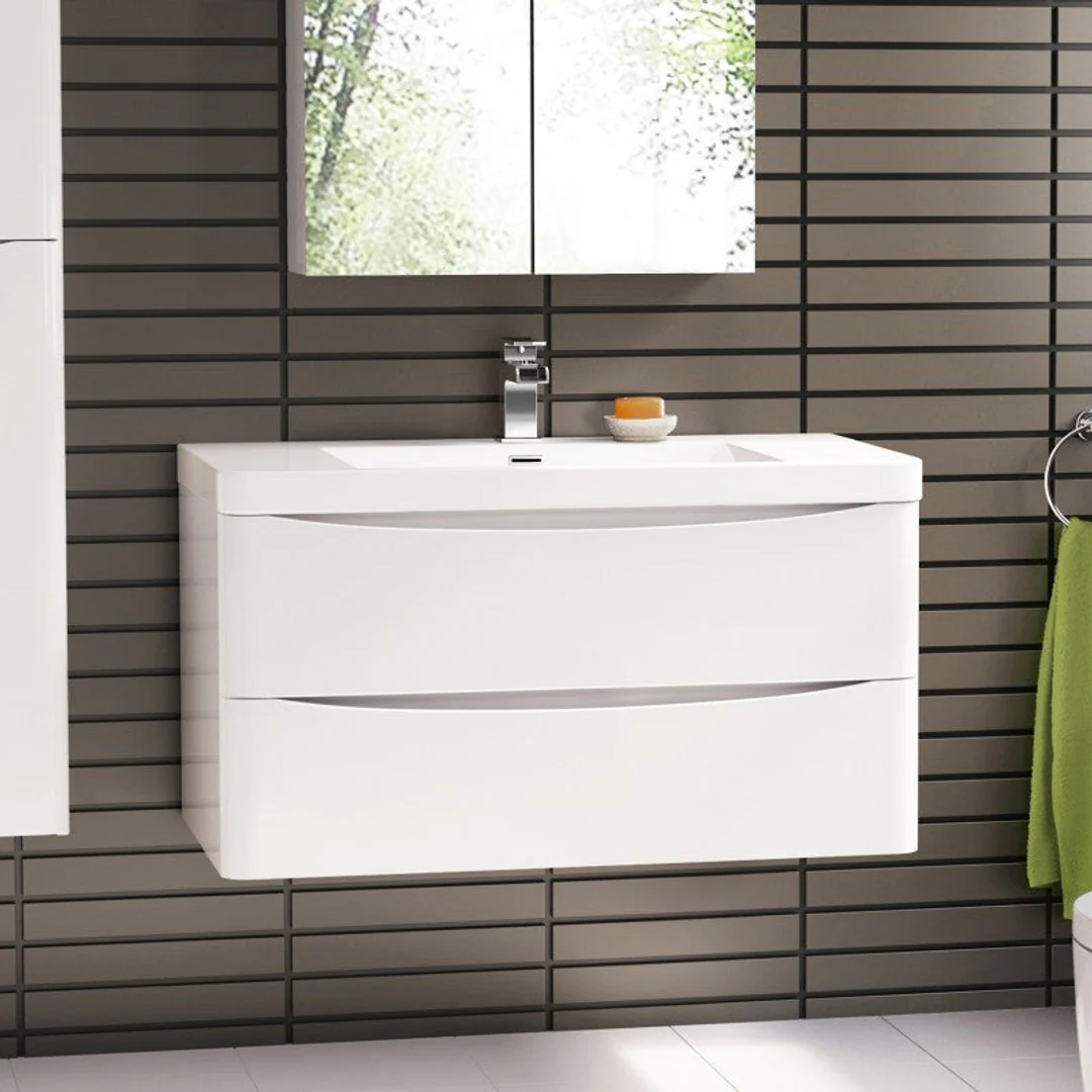 BELBAGNO ANCONA 900MM WALL HUNG VANITY GLOSS WHITE 900 X 480 X 450 - Image 2