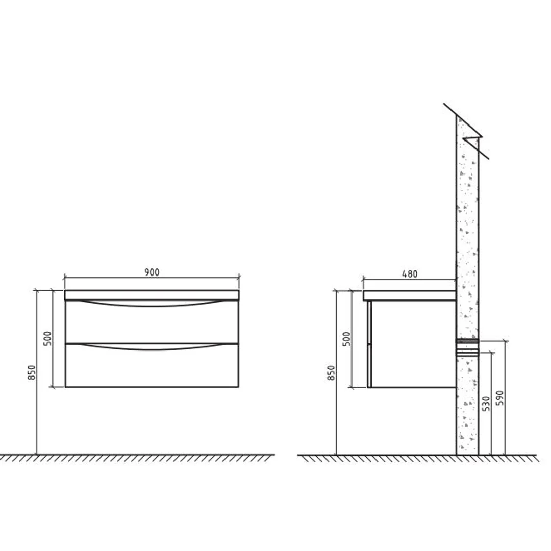 BELBAGNO ANCONA 900MM WALL HUNG VANITY GLOSS WHITE 900 X 480 X 450 - Image 8