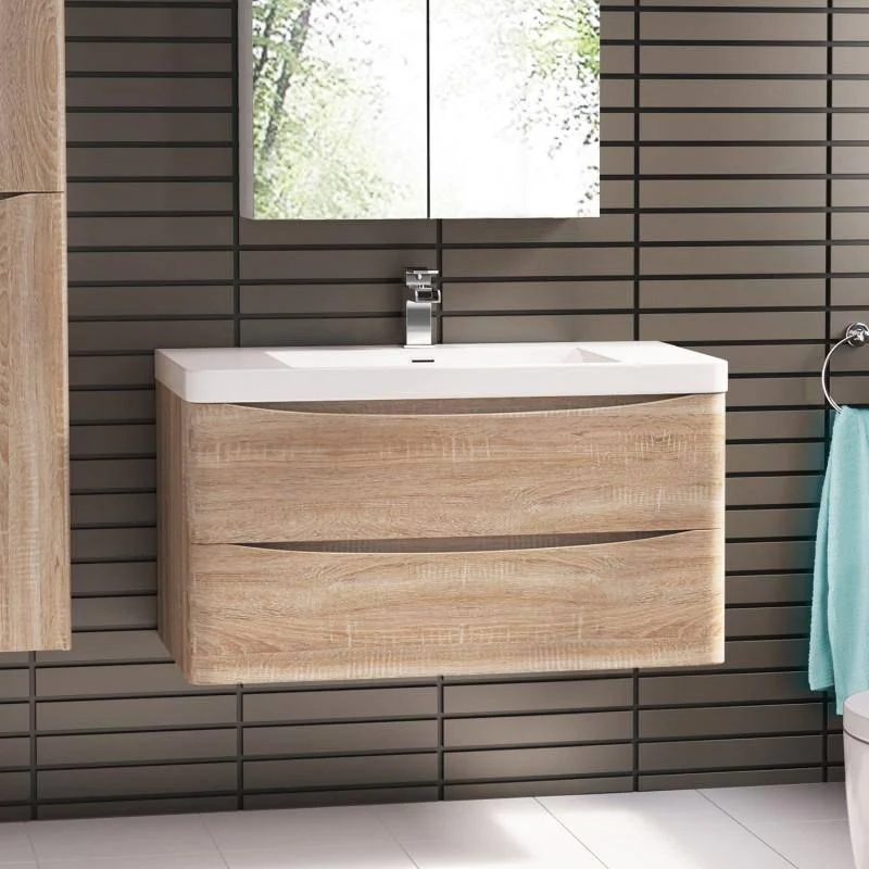 Belbagno Ancona 900mm Wall Hung Vanity White Oak 900 X 480 X 450 - Image 9