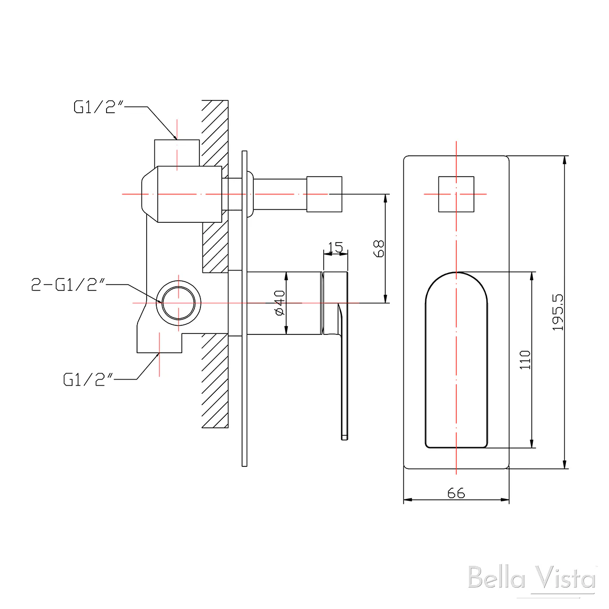 Bella Vista Cresta Shower Flick Mixer With Diverter Chrome - Image 4