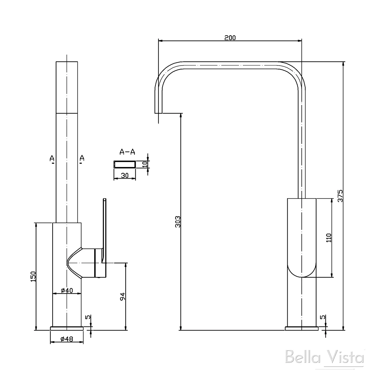 Bella Vista Cresta Sink Mixer Black - Image 3