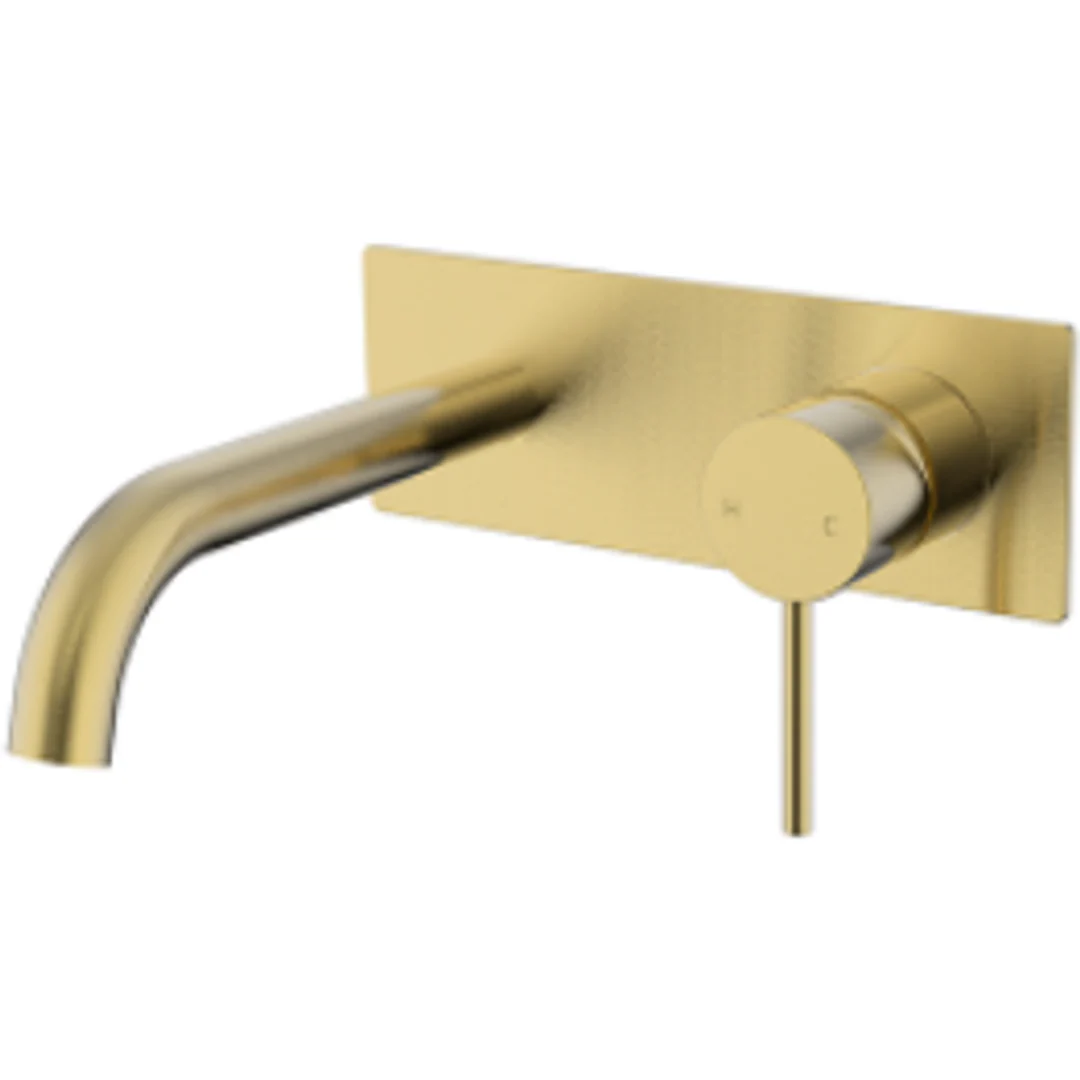 Bella Vista Ikon Hali Wall Basin Mixer With Curved Spout Brushed Gold - Image 2
