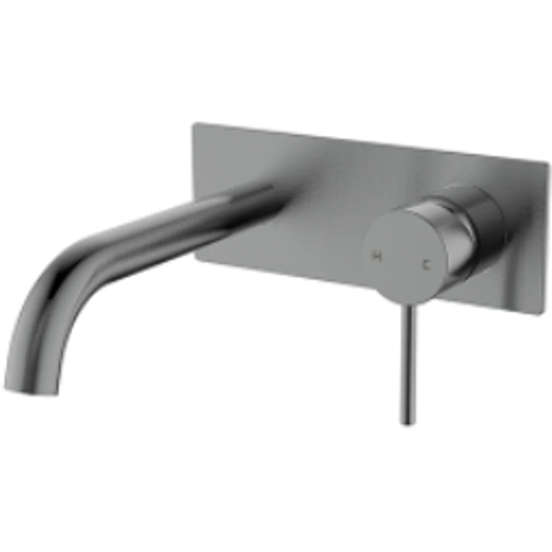 Bella Vista Ikon Hali Wall Basin Mixer With Curved Spout Gun Metal - Image 2