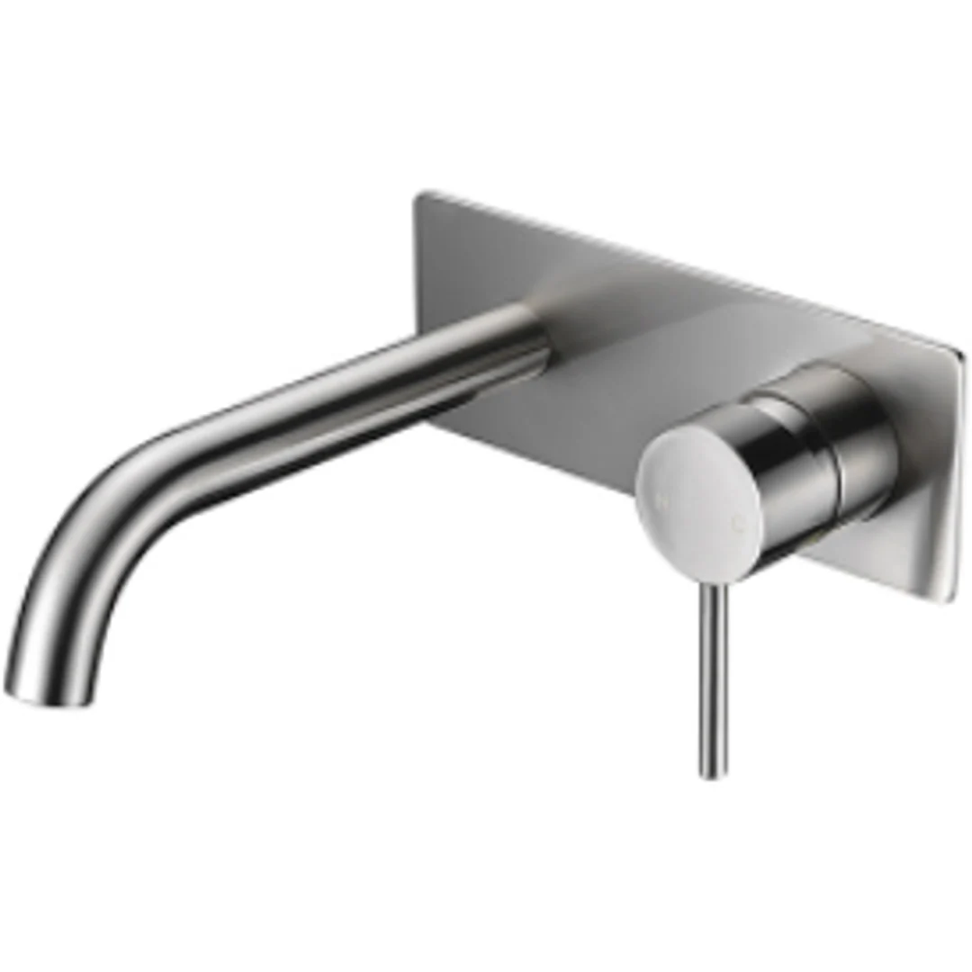 Bella Vista Ikon Hali Wall Basin Mixer With Curved Spout In Brushed Nickel - Image 2