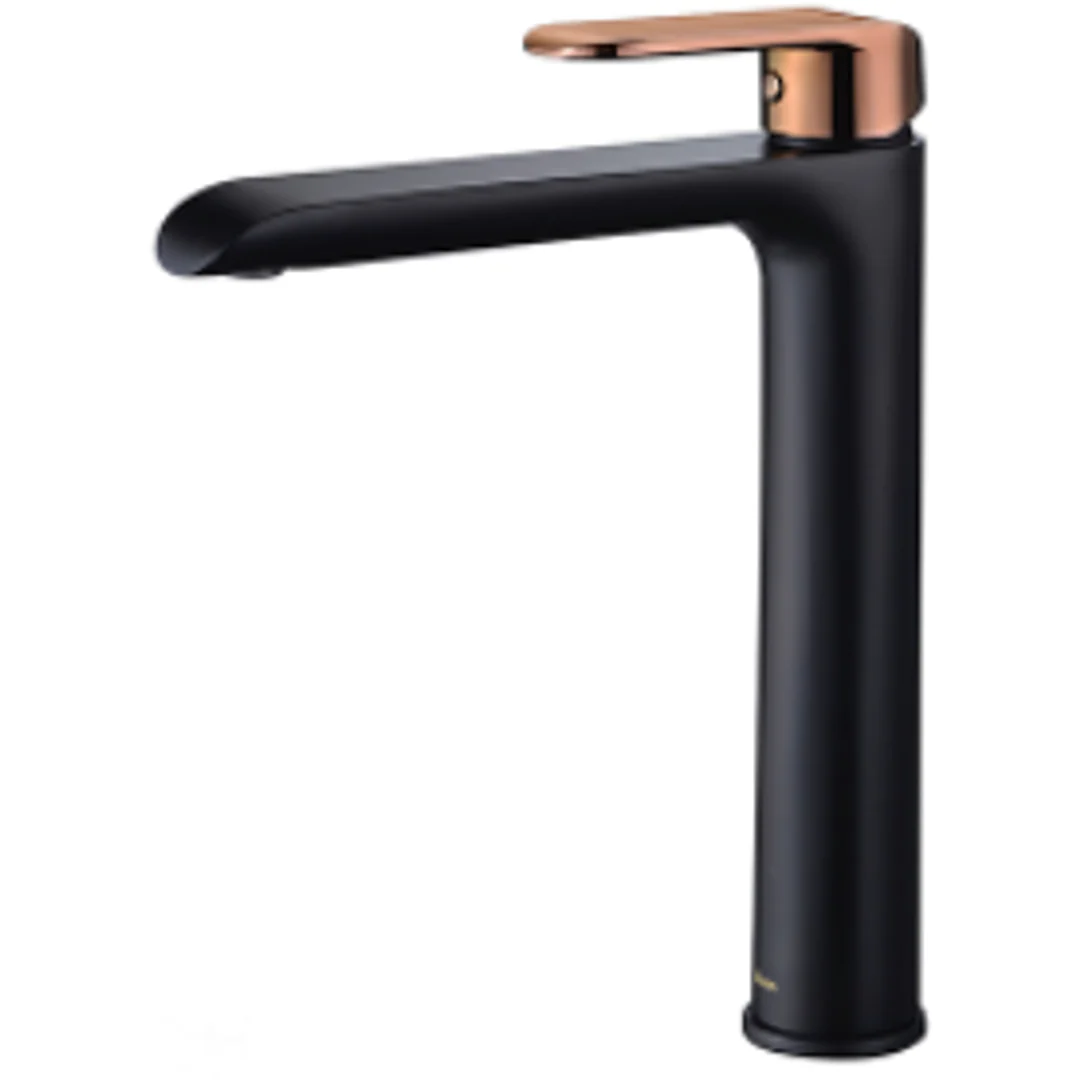 Bella Vista Ikon Kara Highrise Basin Mixer Matt Black Rose Gold Lever - Image 2
