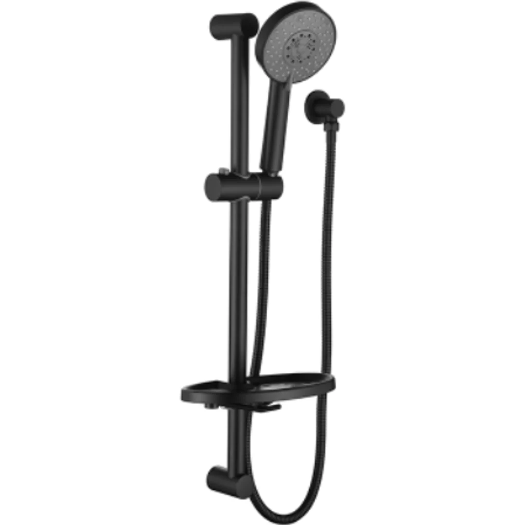 Bella Vista Shower Head On Rail Round Black W/ Soap Dish - Image 2