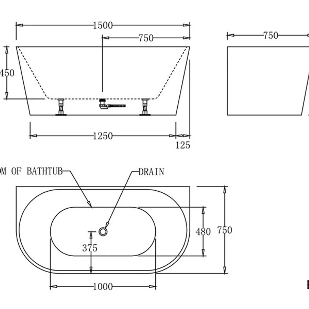 Best Bm Atlanta Back To Wall Bathtub (Best Bm P#:Bta) 1500mm - Image 4