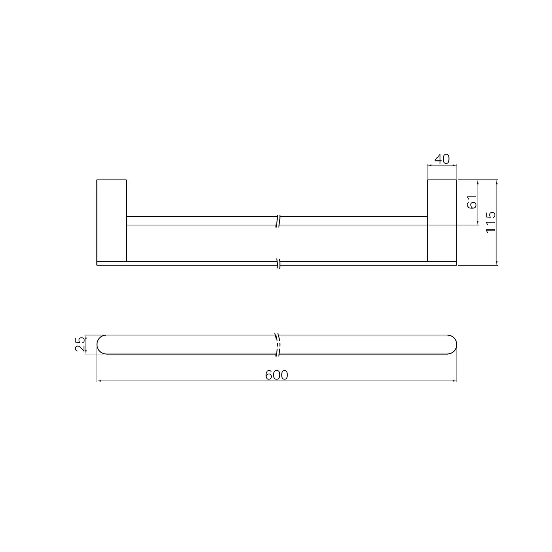 Nero Bianca Double Towel Rail 600Mm Brushed Nickel - Image 3